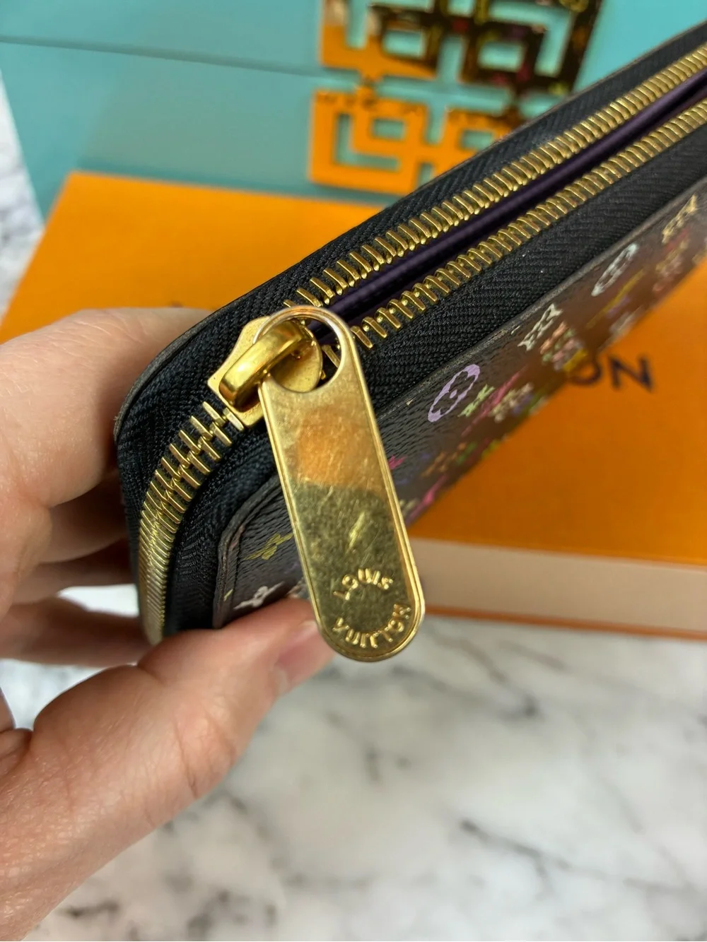 Louis Vuitton Black Multicolor Murakami Zip Around Wallet - Purple Interior 🔥